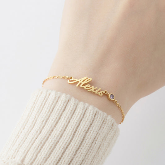 Personalized Name Bracelet - Custom Cursive Design, Perfect Tween Girl Gift with Birthstone in Sterling Silver, Gold, or Rose Gold