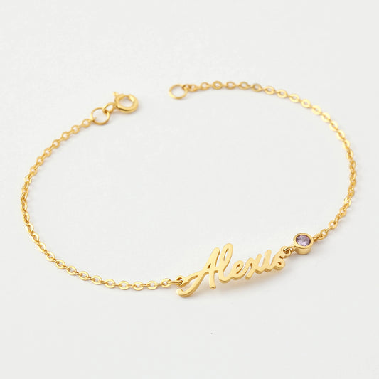 Personalized Name Bracelet - Custom Cursive Design, Perfect Tween Girl Gift with Birthstone in Sterling Silver, Gold, or Rose Gold